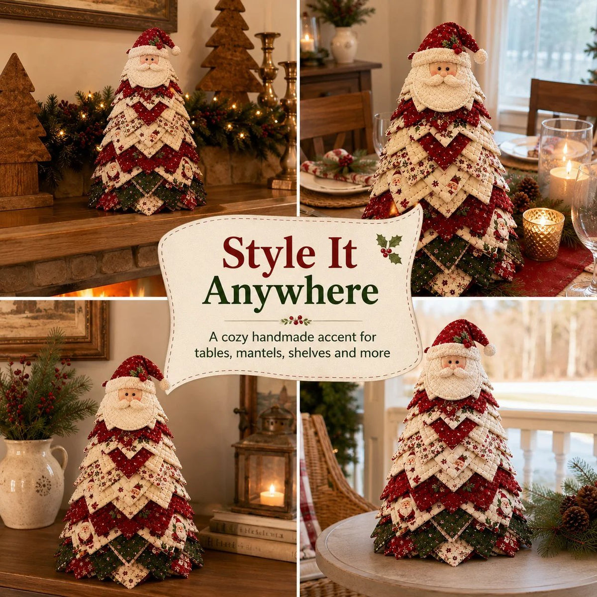 🎄DIY Quilted Santa Christmas Tree Kit – Handmade Fabric Holiday Tabletop Tree Decor