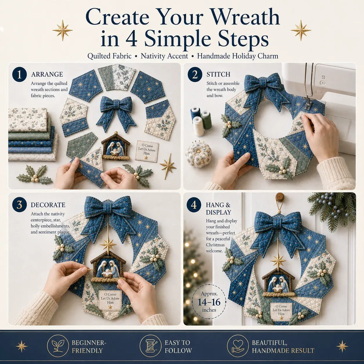 🎄Beginner-Friendly DIY Christmas Fabric Wreath Kit Collection | Complete Kit with Coordinated Fabrics, Wreath Materials & Step-by-Step Guide Included 💕