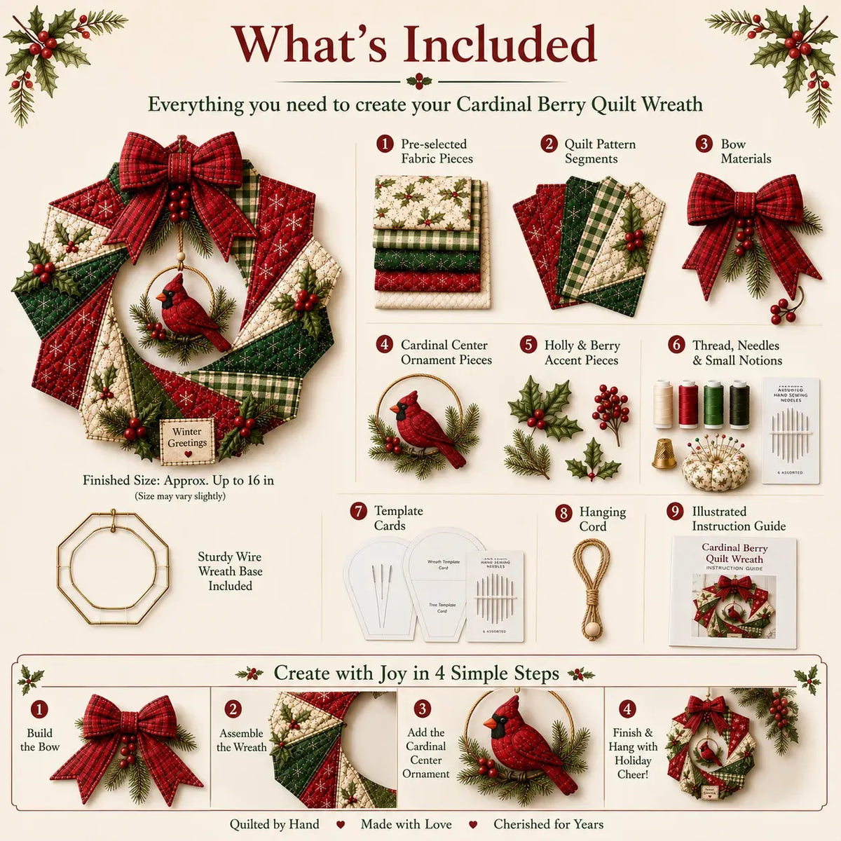 🎄Beginner-Friendly DIY Christmas Fabric Wreath Kit Collection | Complete Kit with Coordinated Fabrics, Wreath Materials & Step-by-Step Guide Included 💕