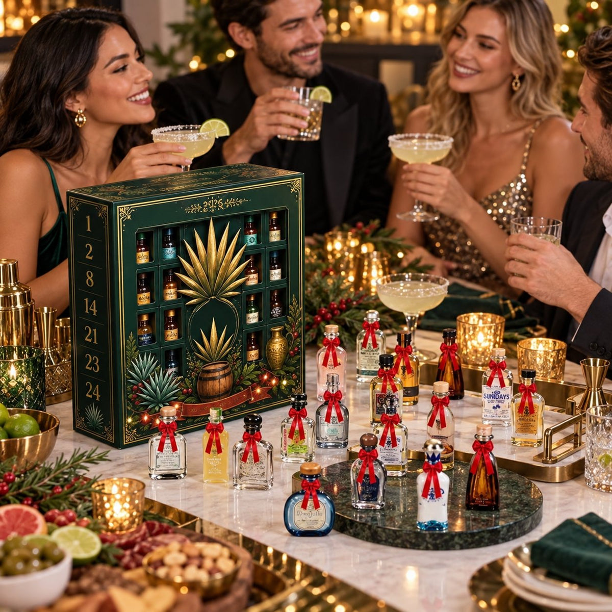 🎁✨24-Day Mini Tequila Bottle Advent Blind Box for Holiday Celebration, Bar Table Decor, Collector Gift & Family Countdown