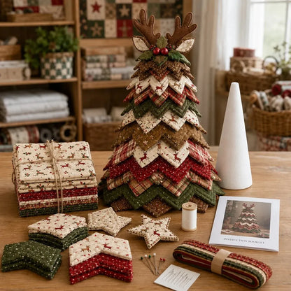 🎄DIY Quilted Santa Christmas Tree Kit – Handmade Fabric Holiday Tabletop Tree Decor