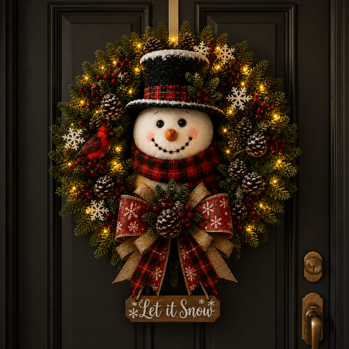 ✨⛄ Snowman Lighted Christmas Wreath™ – Festive Holiday Door Decor