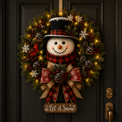 ✨⛄ Snowman Lighted Christmas Wreath™ – Festive Holiday Door Decor