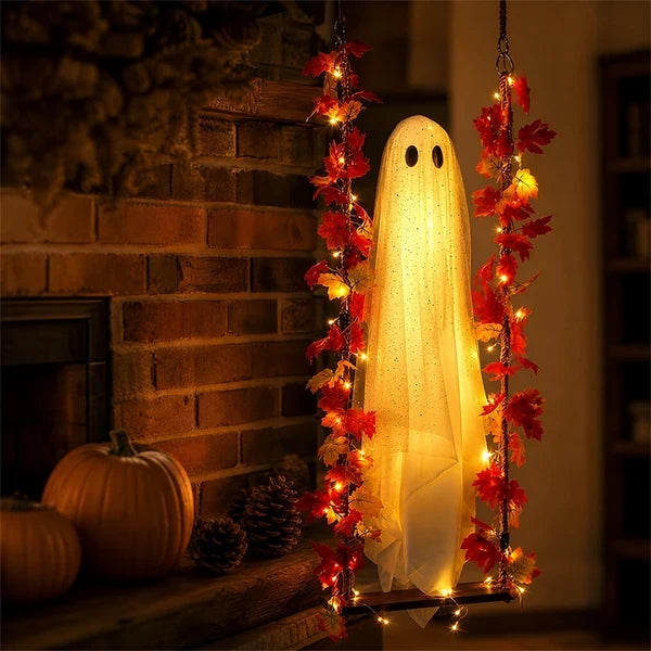 LED Light-Up Swinging Ghost Halloween Decoration